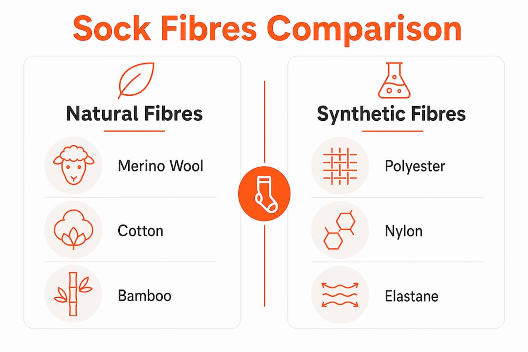 Infographic comparing natural and synthetic sock fibres
