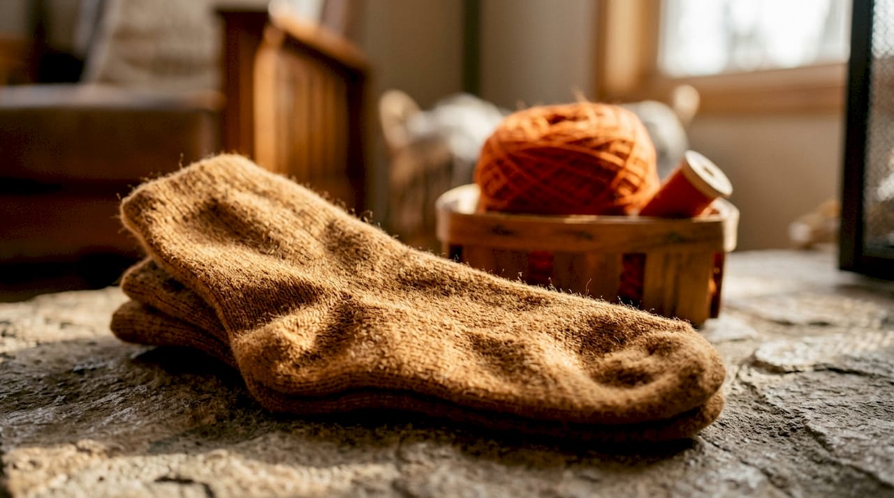 Detailed close-up of merino wool sock fibers