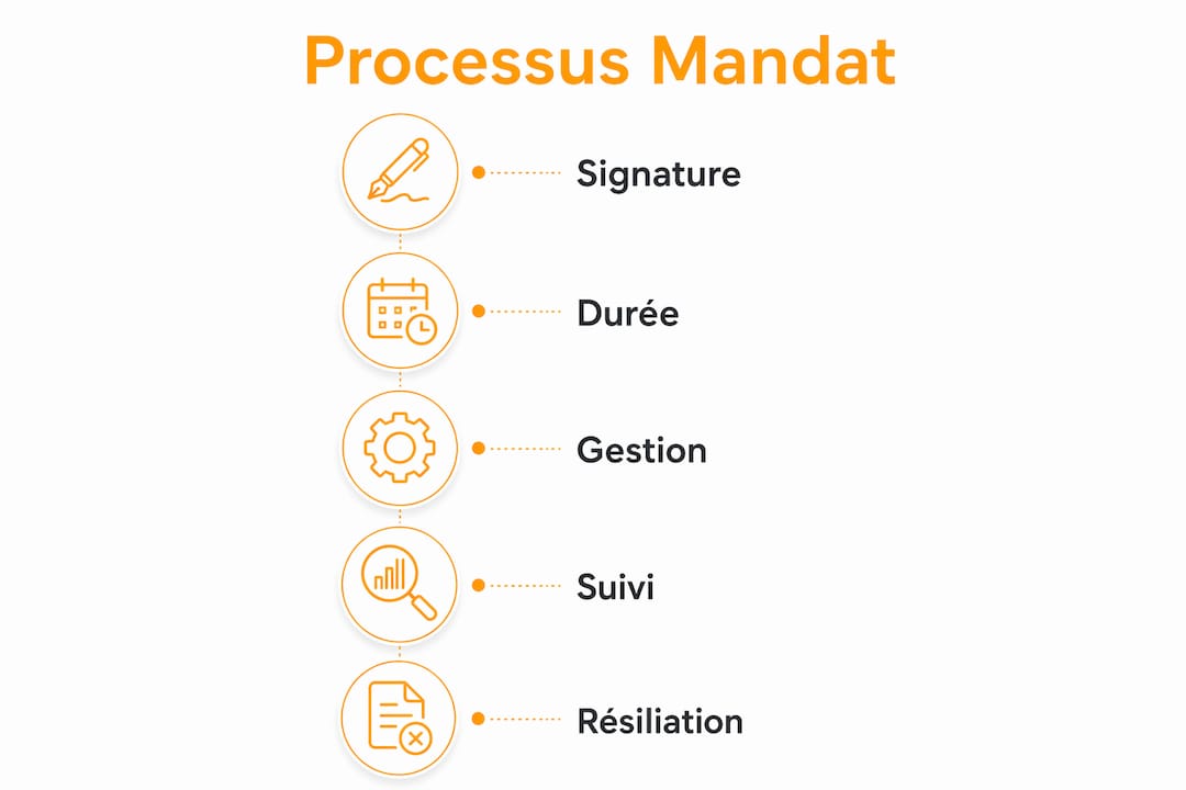 Découvrez, en un coup d’œil, les différentes étapes clés d’un mandat de gestion locative grâce à notre infographie détaillée.