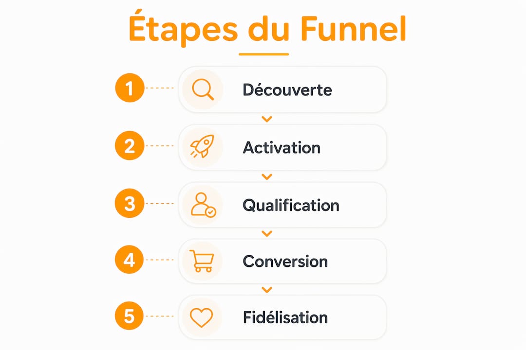 Visuel illustrant les différentes étapes du parcours d’acquisition client