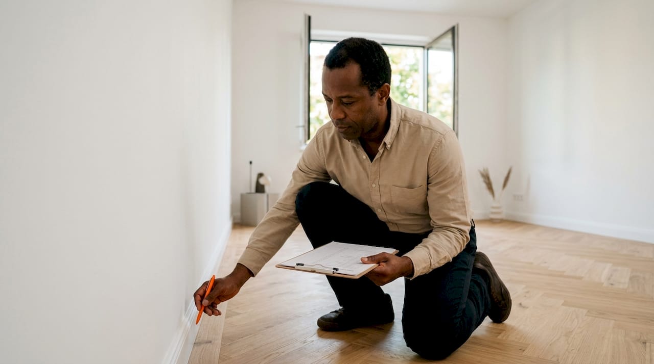 Un technicien effectue une dernière vérification de l’appartement avant la remise des clés.