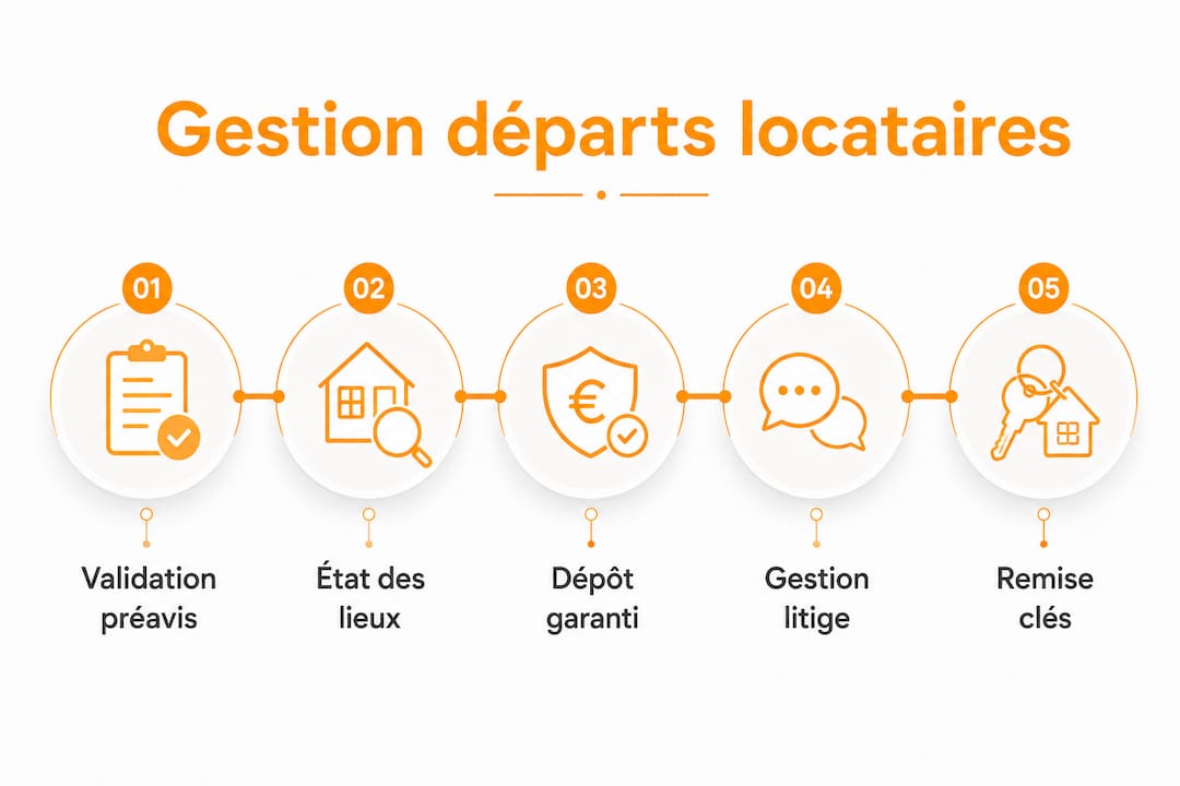 Infographie détaillant les étapes clés du départ d’un locataire