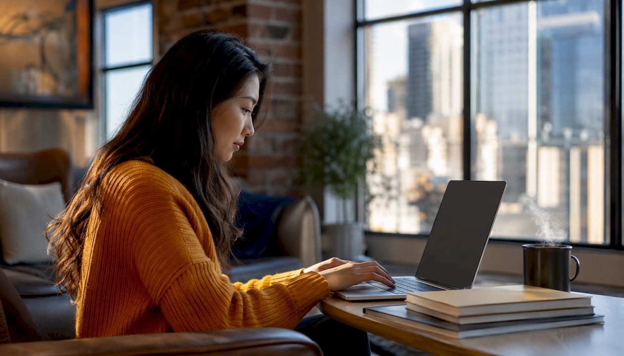 Femme rédigeant un modèle d’email destiné à son locataire
