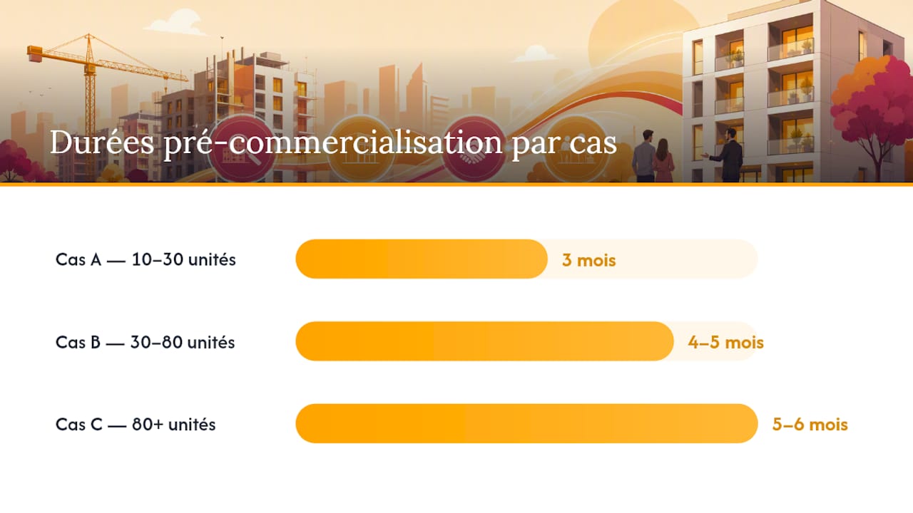 Schéma comparatif des délais de commercialisation et des budgets alloués au marketing en phase de pré-location