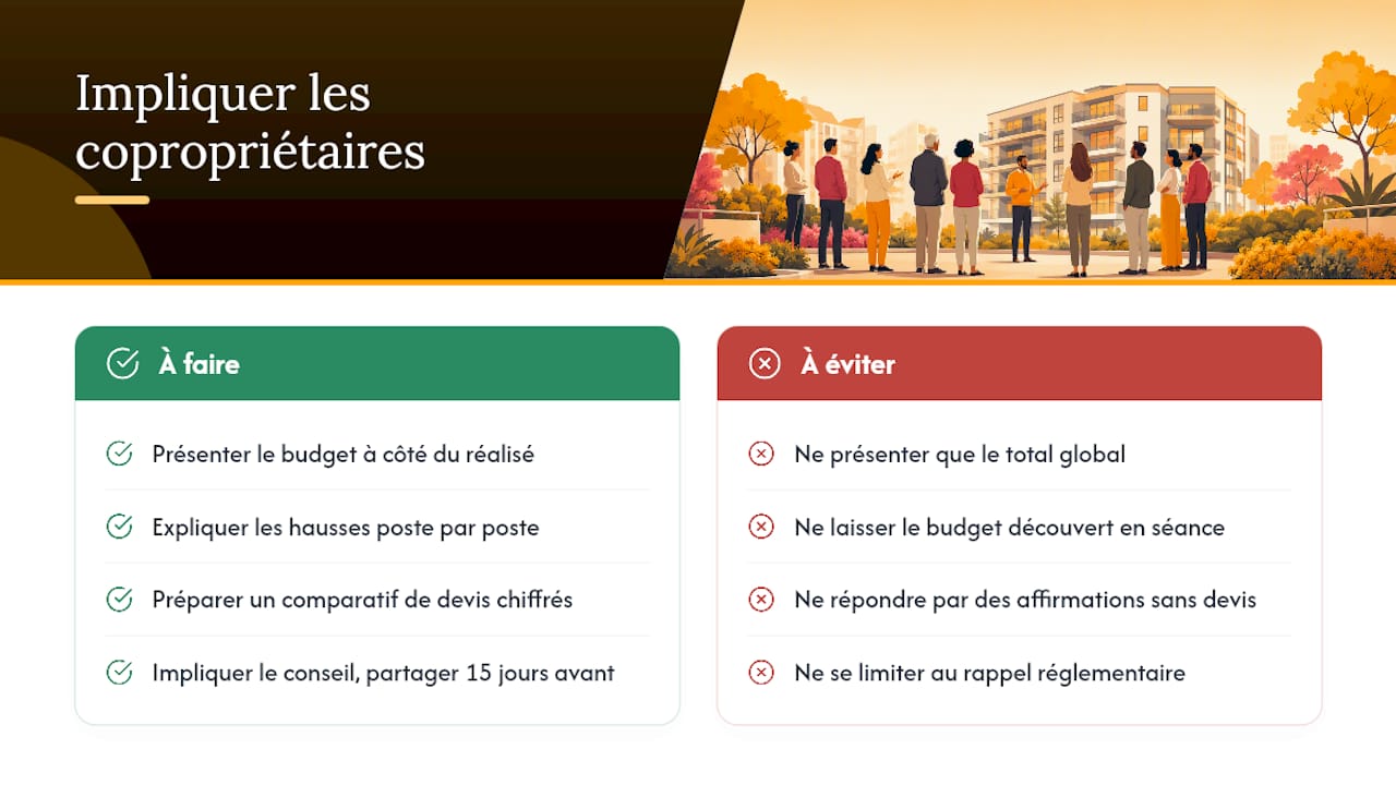Comment impliquer les copropriétaires ou parties prenantes dans le budget — overview diagram