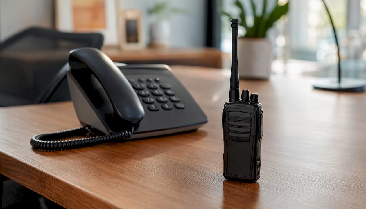 Appareils de communication sur un bureau de bureau