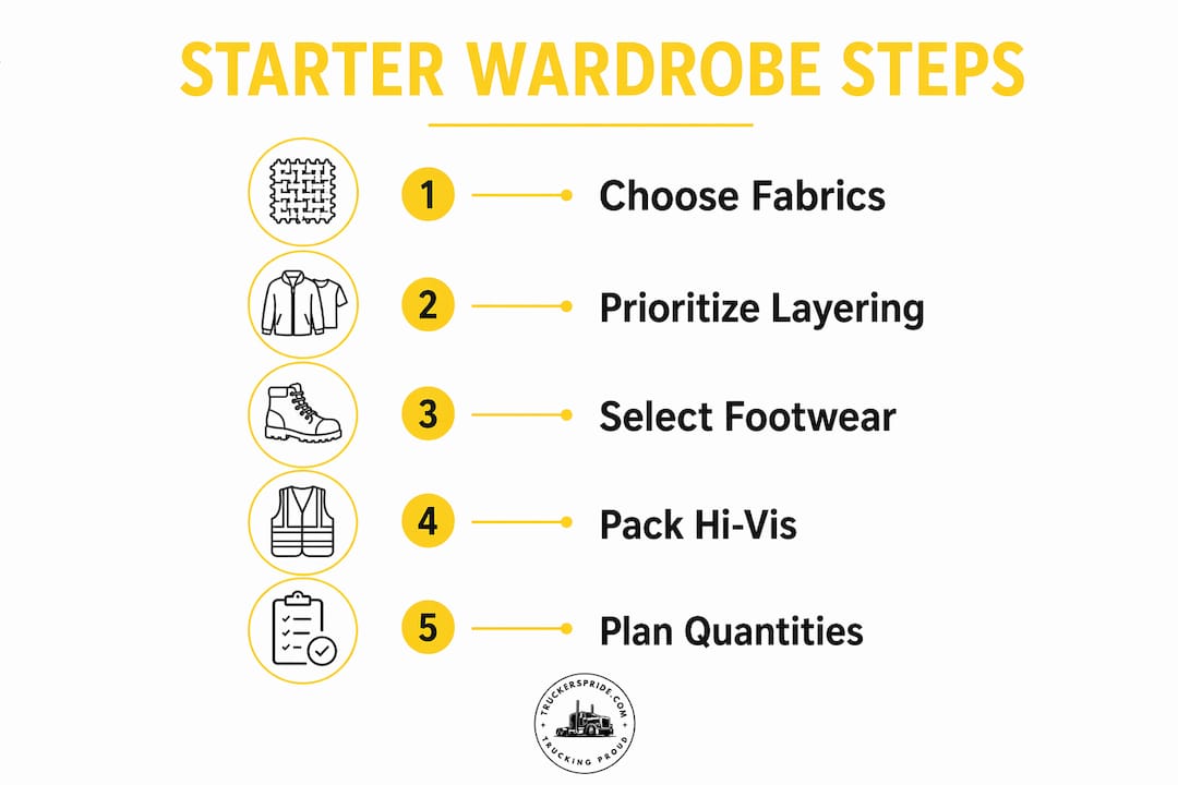 Infographic illustrating starter wardrobe steps for truckers