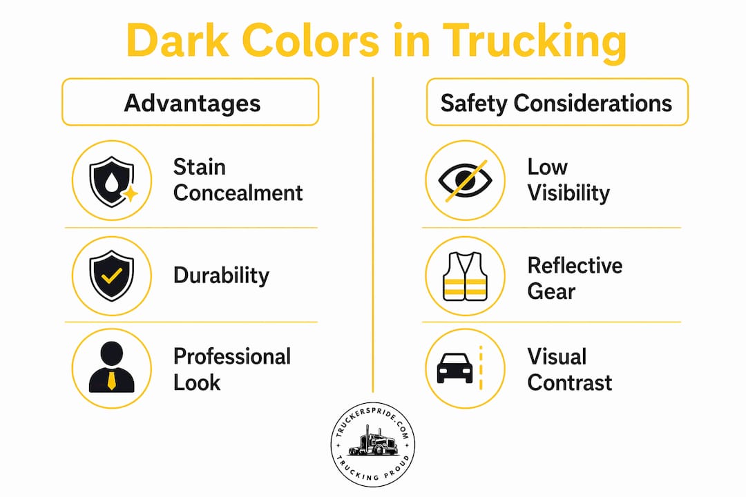 Infographic comparing dark colors advantages and safety considerations