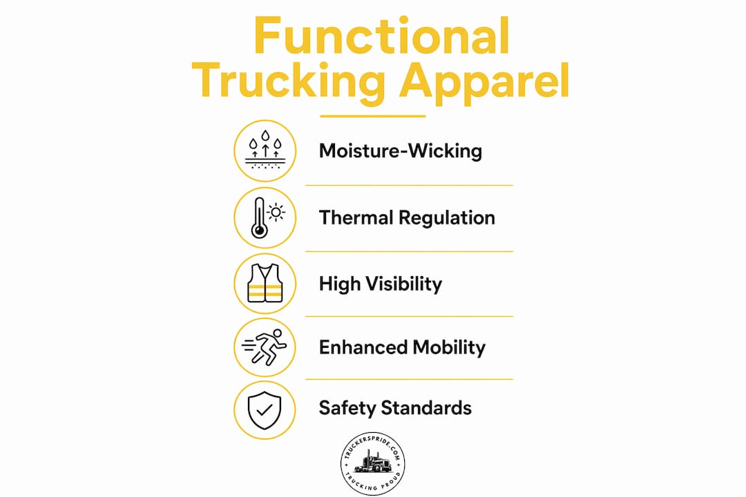 Infographic outlining key features of trucking apparel