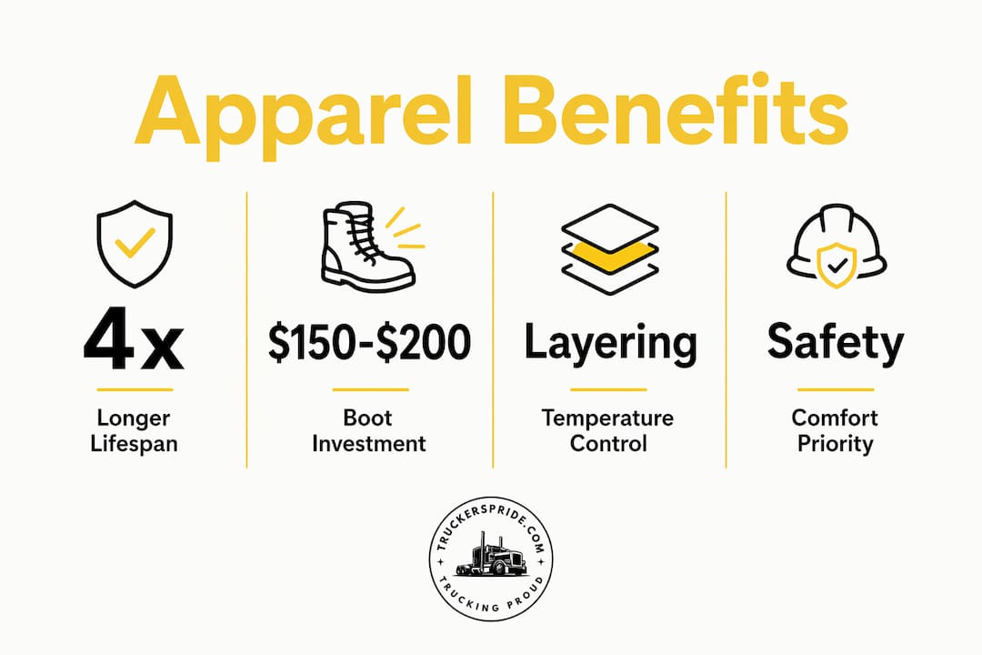 Infographic highlighting key benefits of investing in quality trucker apparel
