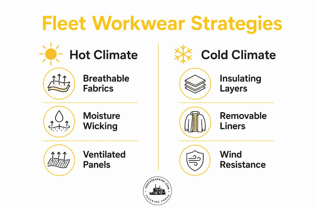 Infographic comparing hot vs cold climate workwear needs