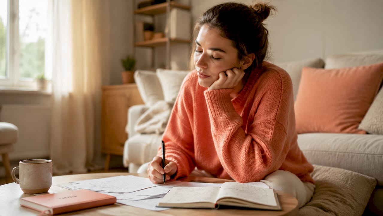 Une personne appliquée, plongée dans son travail, dans l’ambiance paisible d’un bureau.