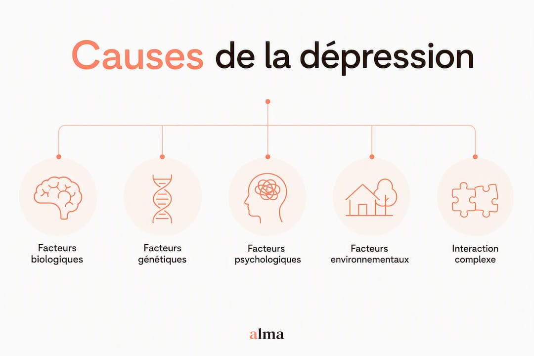 Visuel présentant les principaux facteurs à l’origine de la dépression