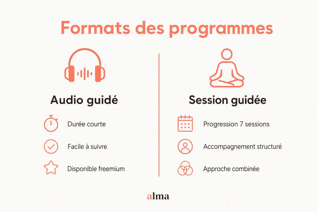 Présentation visuelle des différents types de programmes de relaxation : comparaison et points forts