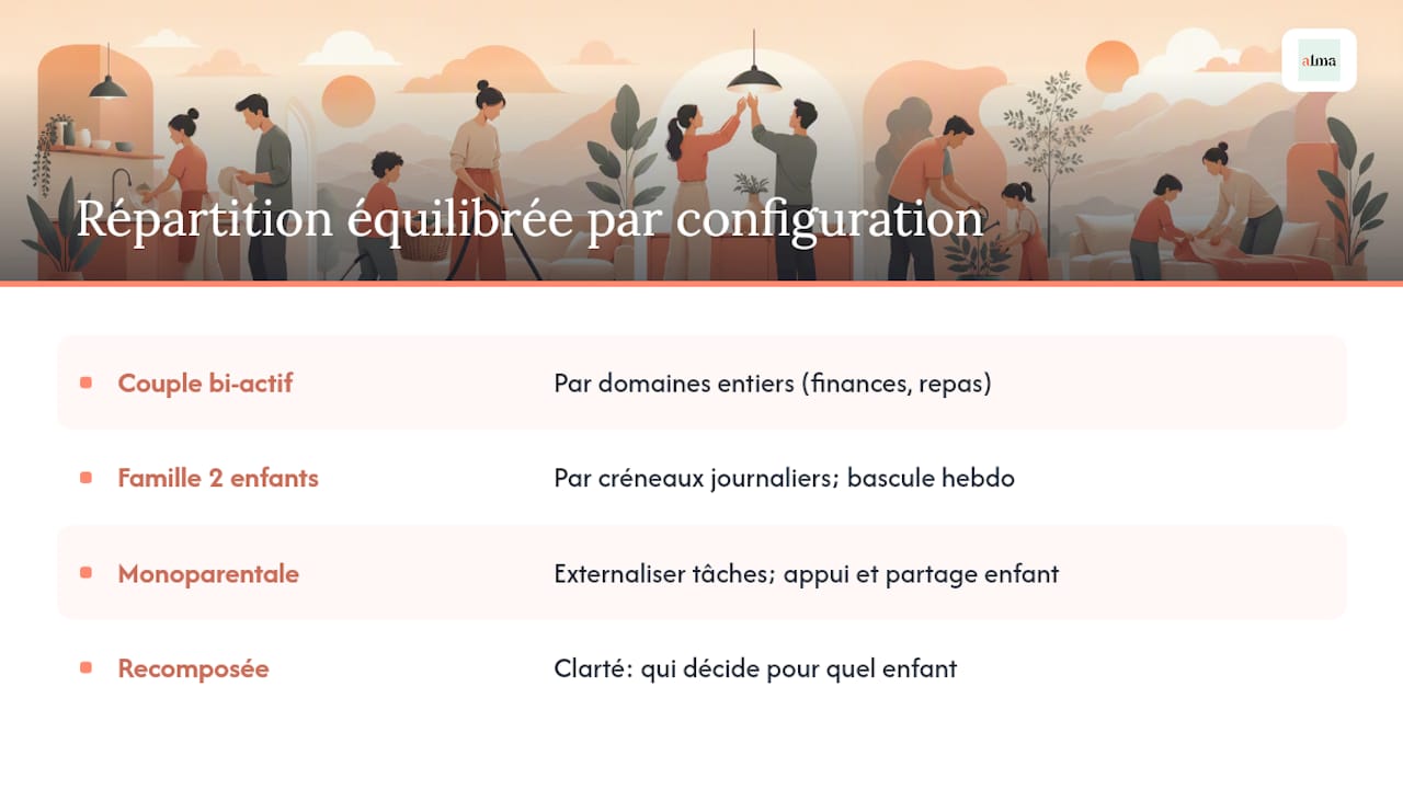 À quoi ressemble une répartition équilibrée selon les configurations familiales ? - overview diagram