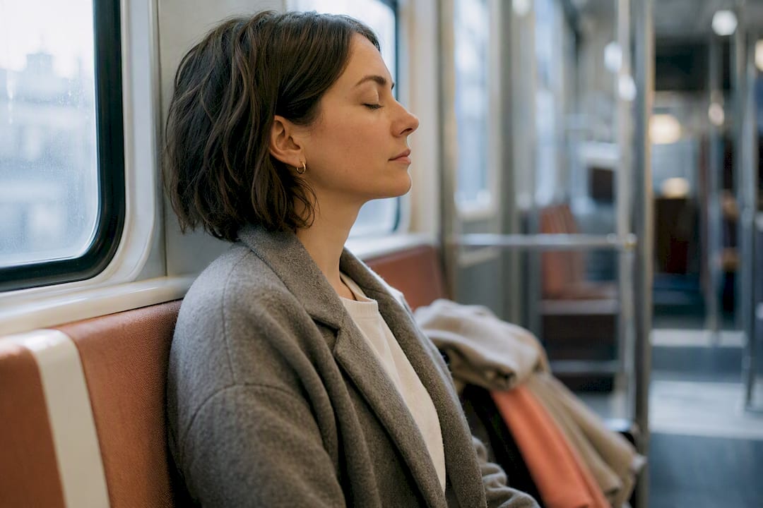 Personne méditant dans un métro paisible