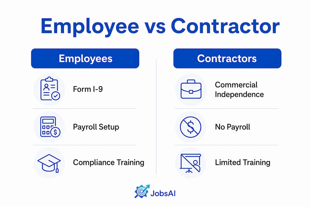 Infographic comparing employee and contractor onboarding compliance