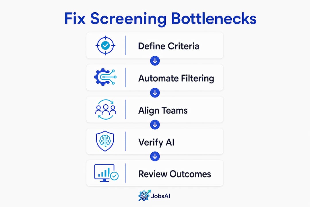 Infographic outlining steps to fix screening bottlenecks