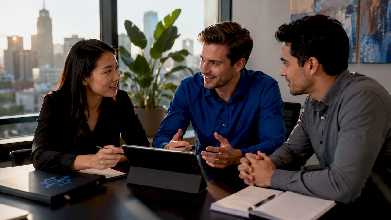 Hiring team discussing skills shortages in meeting