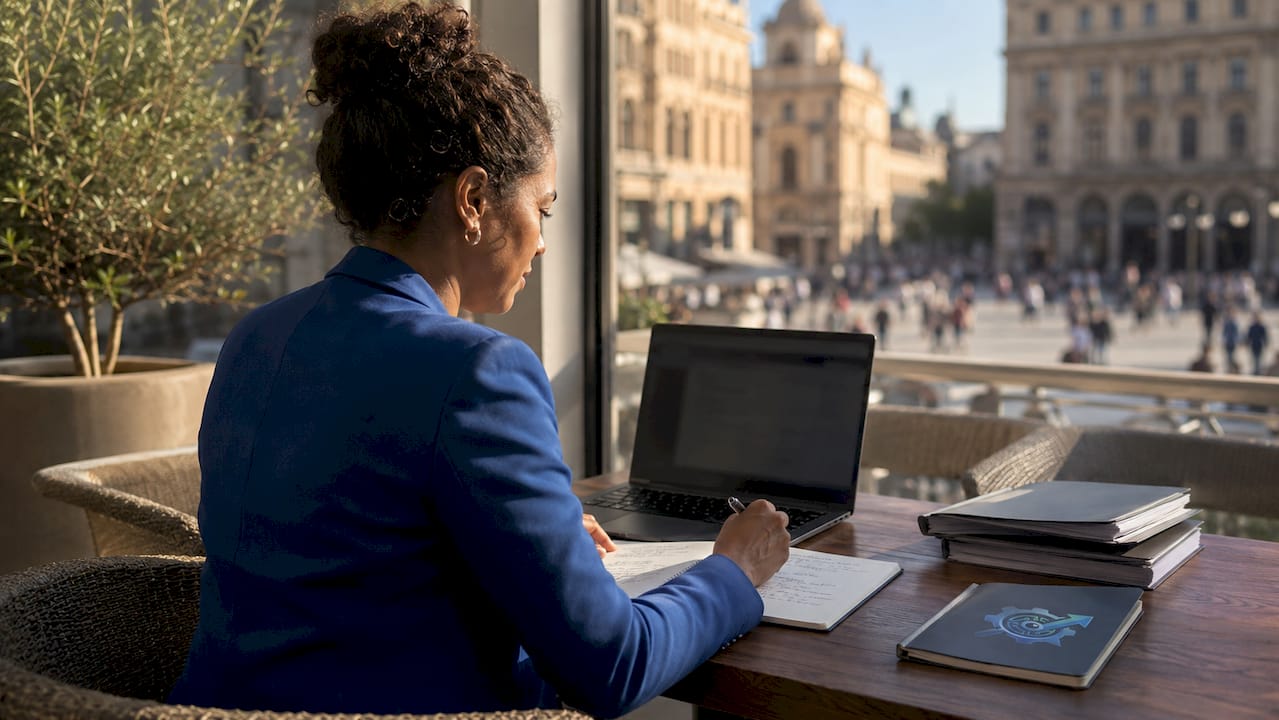 Recruiter managing talent pool database at desk