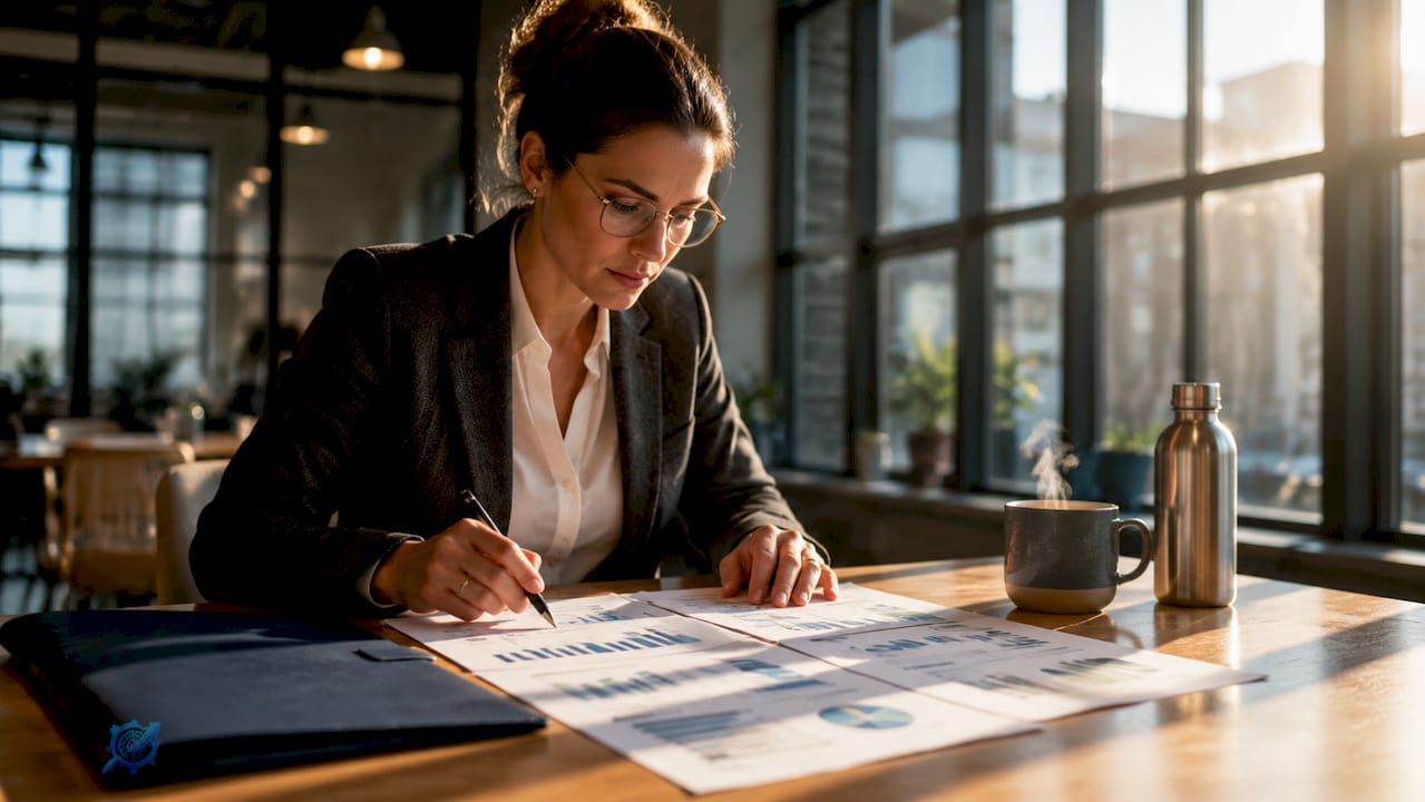 Recruiter reviewing candidate engagement charts at desk