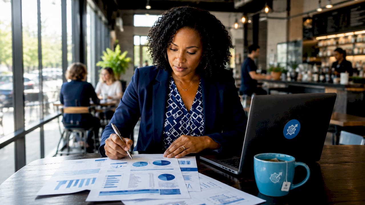 Hiring manager reviewing staffing benchmarks reports