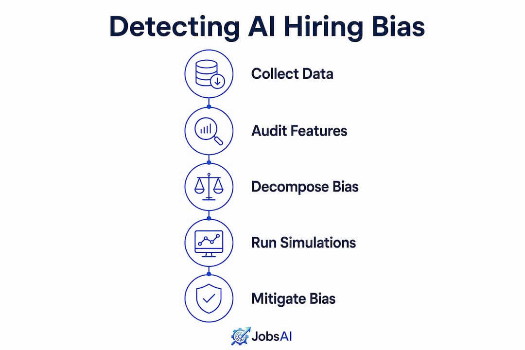 Infographic of AI hiring bias detection steps