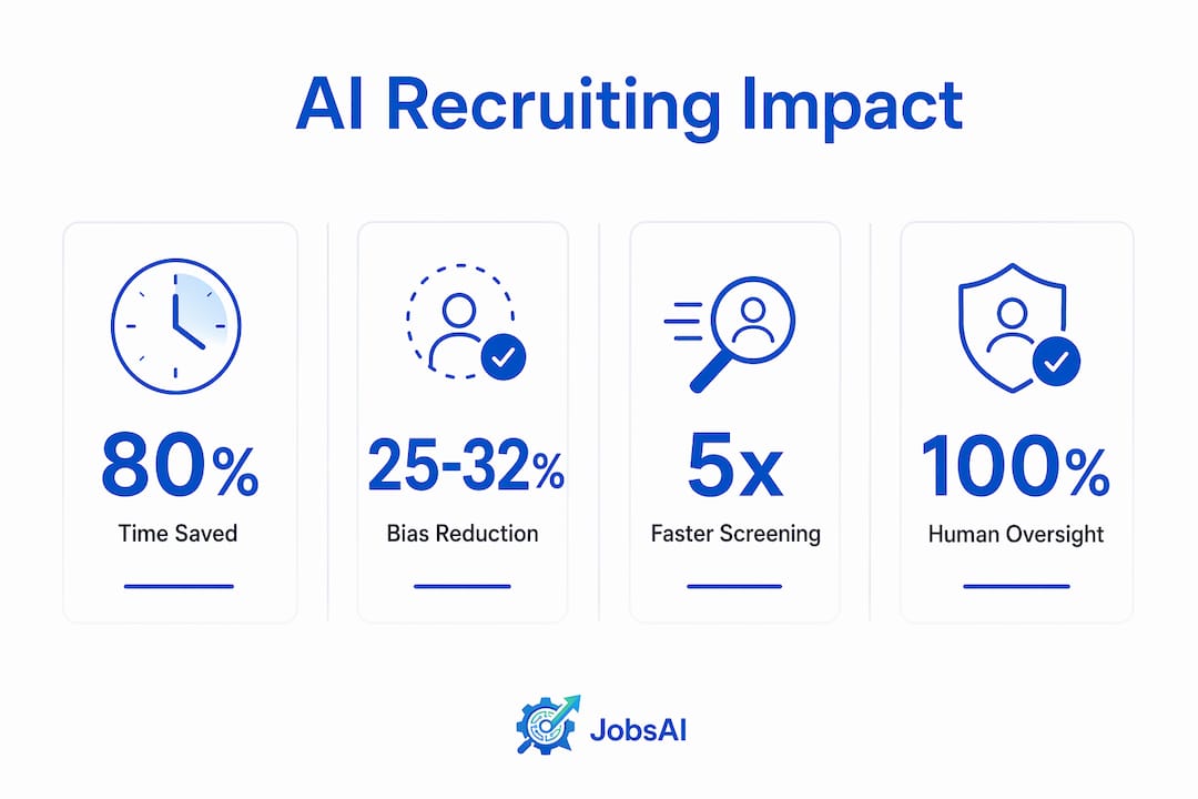 Infographic showing key AI recruiting statistics and benefits