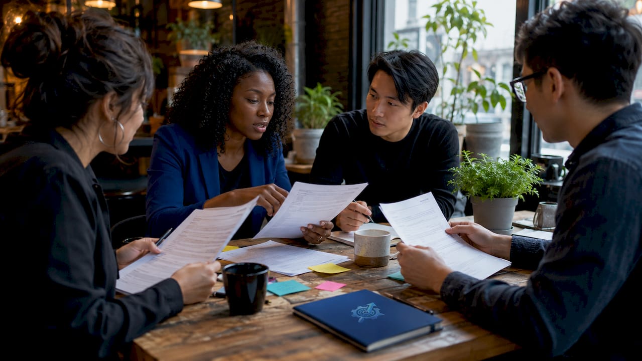 Hiring team reviewing resumes together