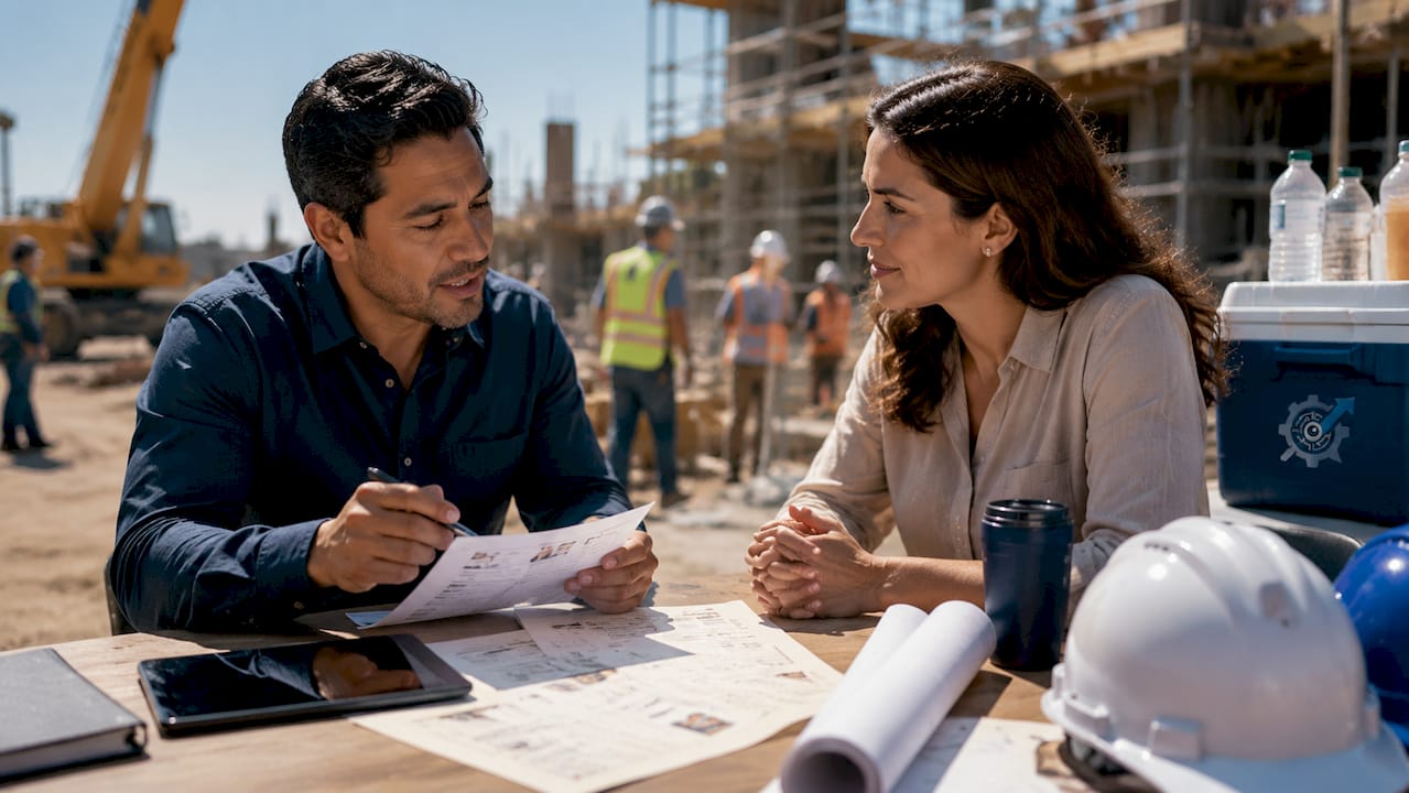 Construction manager and HR specialist reviewing resumes