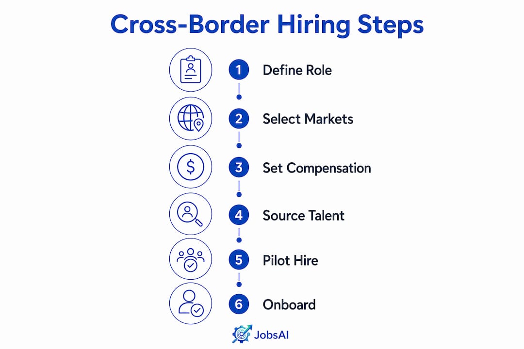 Infographic showing step-by-step cross-border hiring process