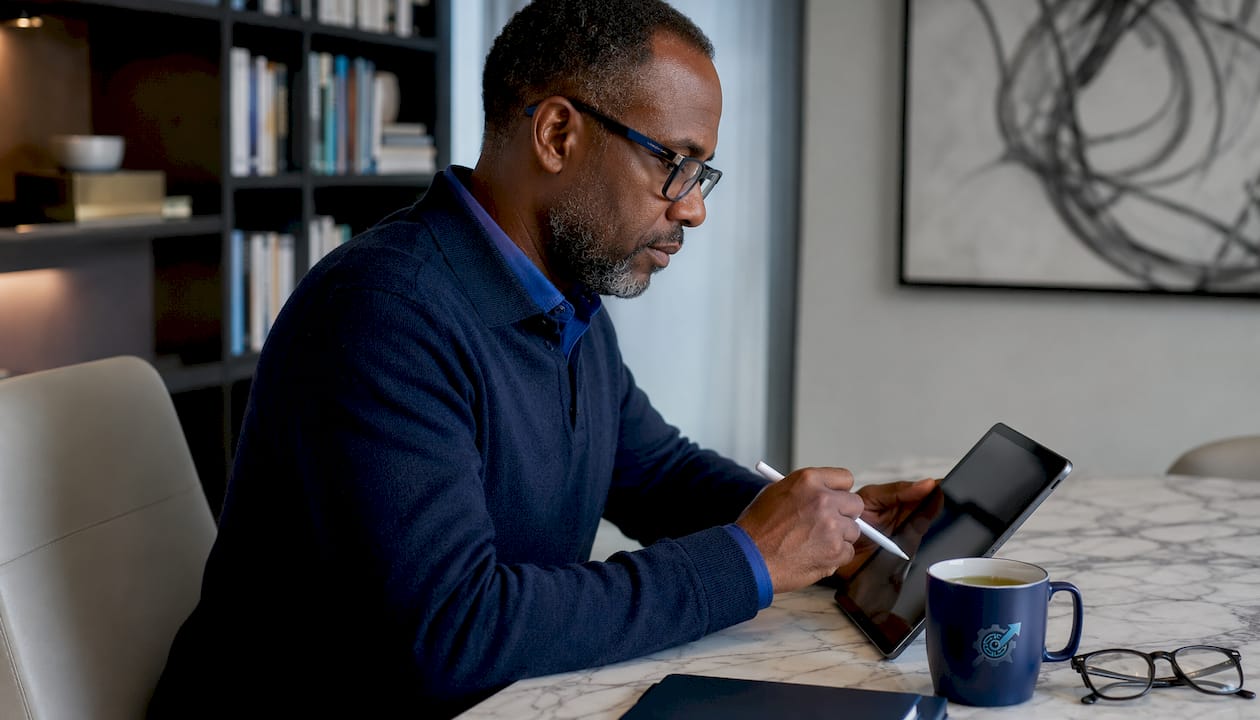 HR professional using digital skills assessment tablet