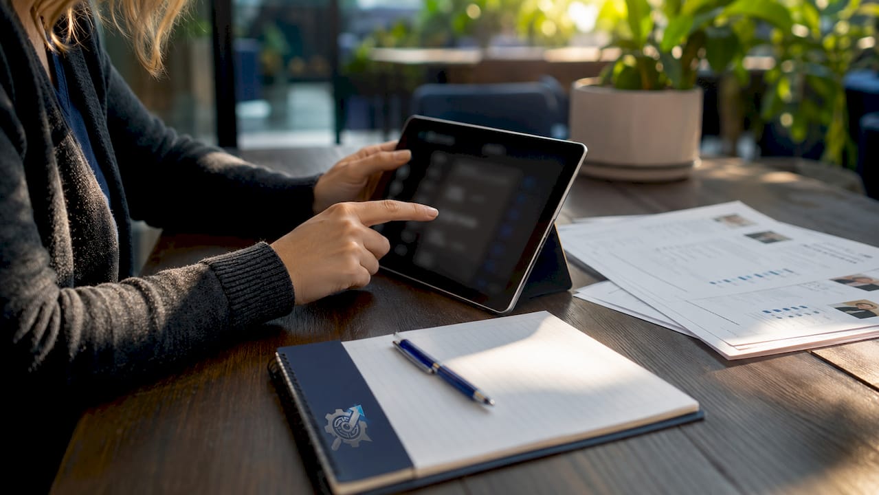 Hands using tablet for AI candidate ranking