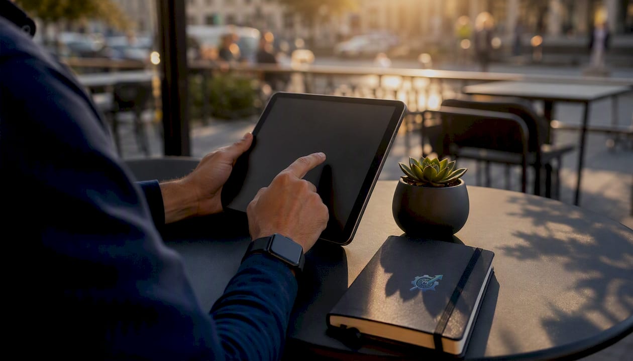 Hands using tablet to evaluate screening tools