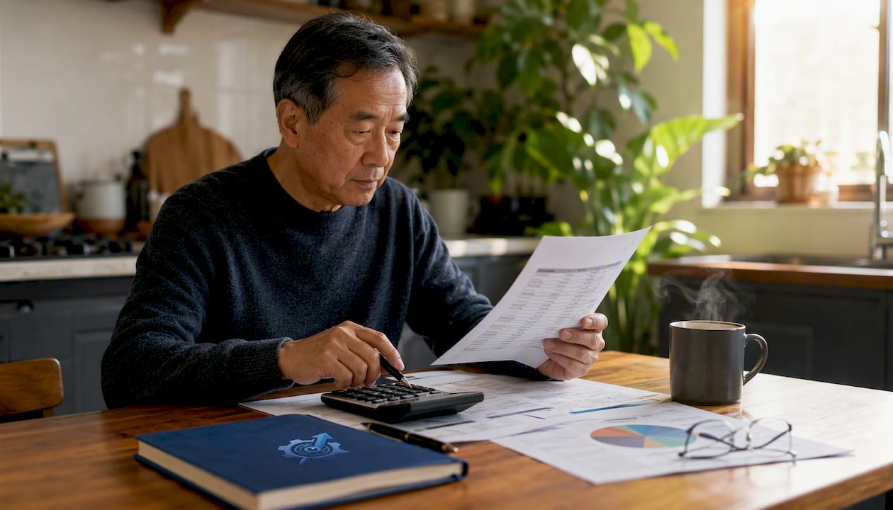 Hands calculating bill rate using calculator and papers