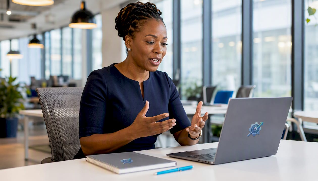 Female recruiter on video call in conference room