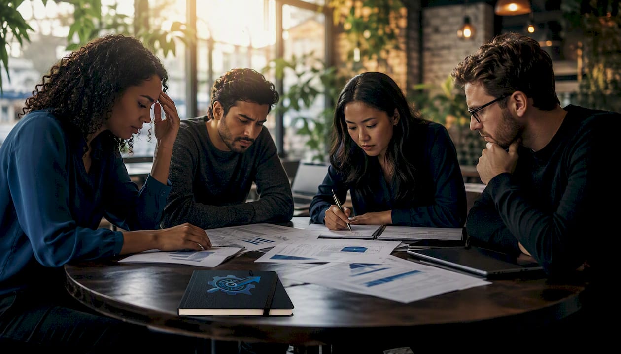 Tense team discussing slow hiring delays in office
