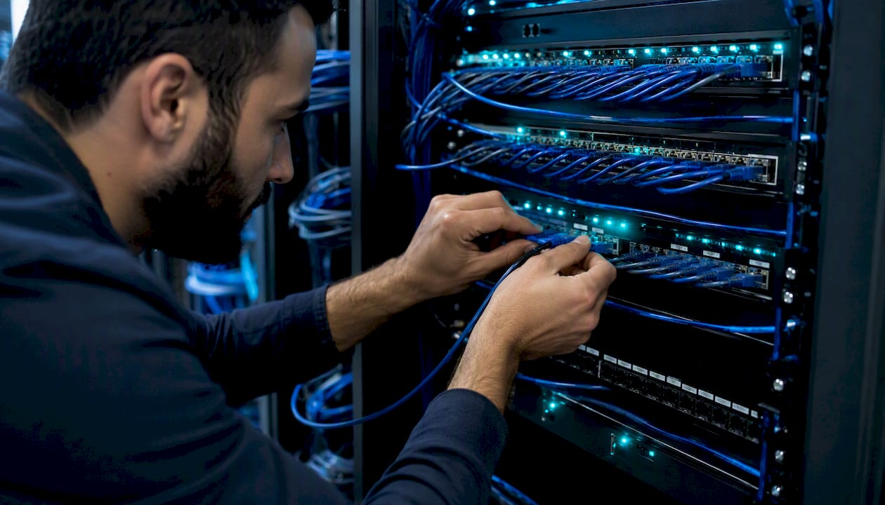 Hands troubleshooting telephony server cables