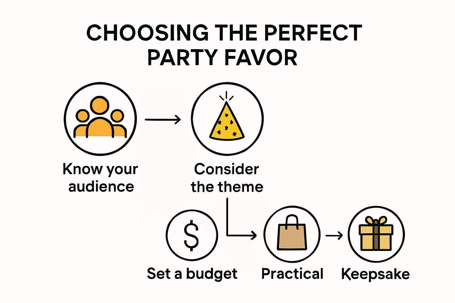 Infographic showing steps to select a party favor