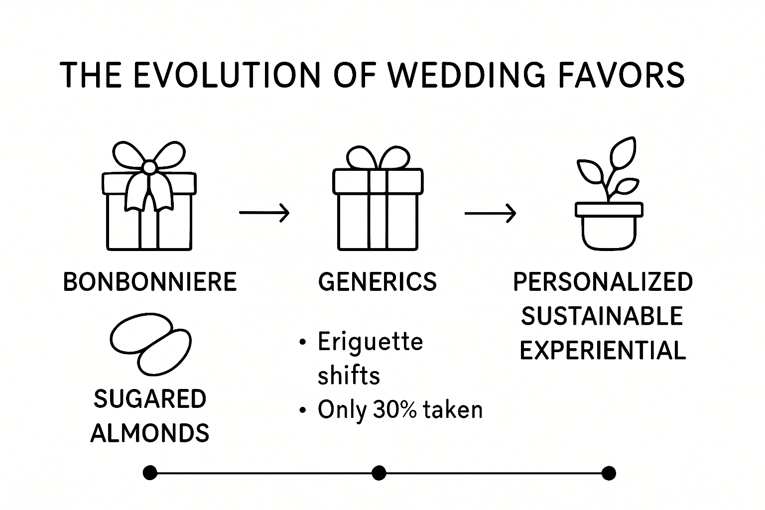 Timeline showing history and modern trends in wedding favors