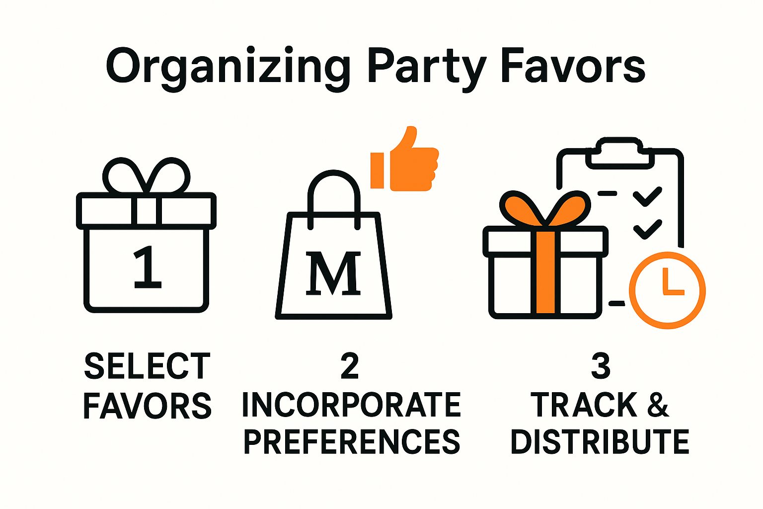 Infographic outlining steps to organize and personalize party favors