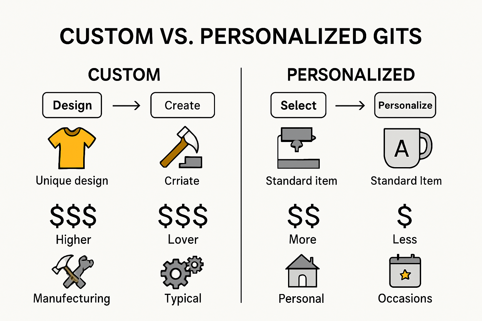 Infographic showing custom vs personalized gifts differences