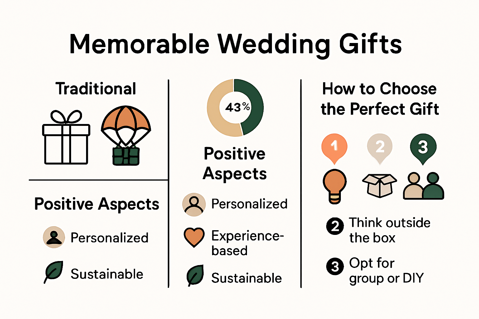 Infographic illustrating unique wedding gift ideas and benefits