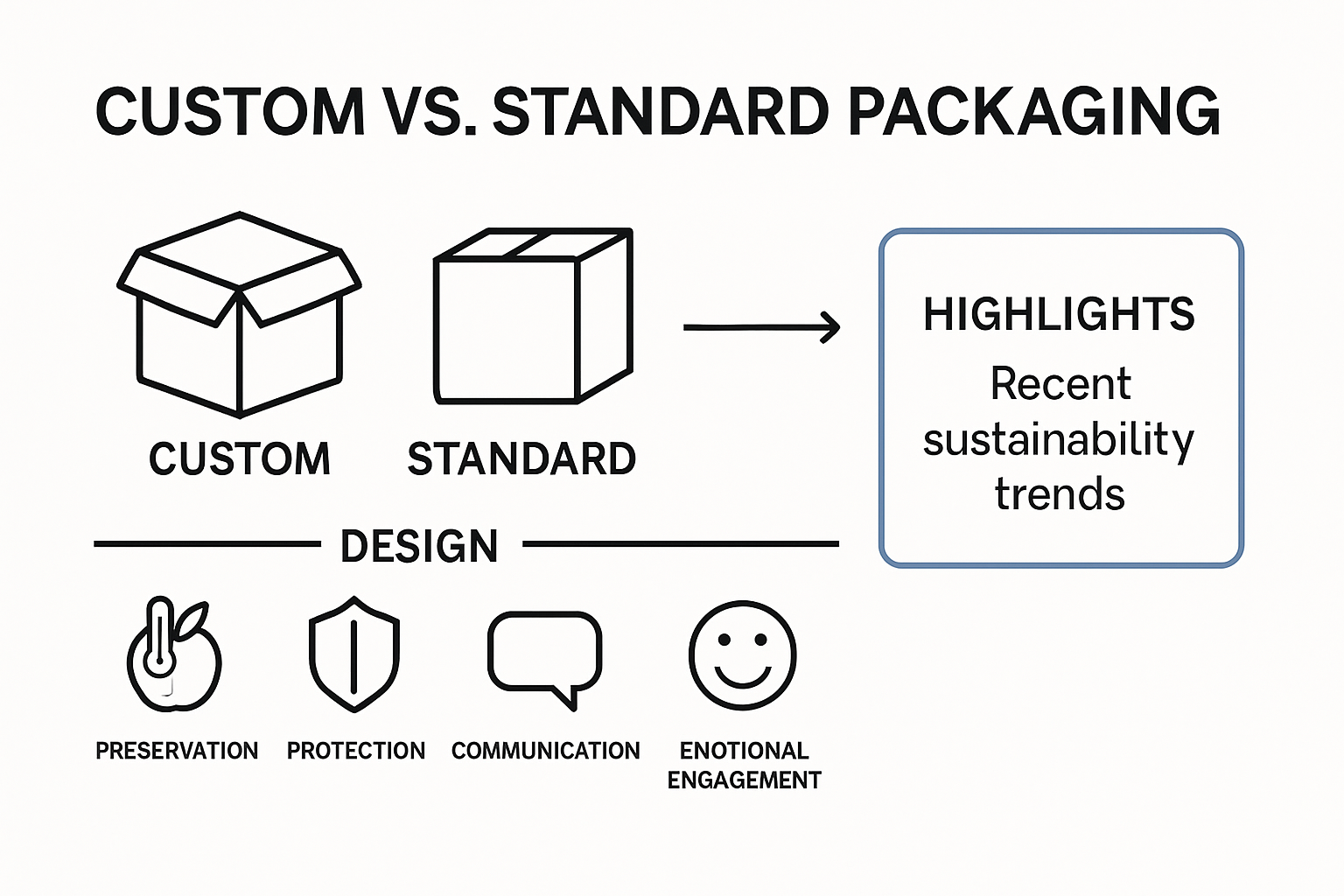 Infographic comparing standard vs custom packaging benefits