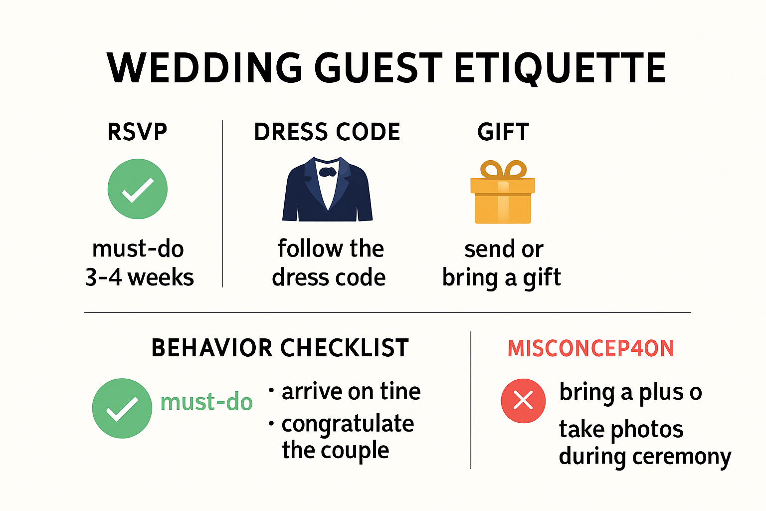 Infographic showing wedding guest etiquette rules and common myths