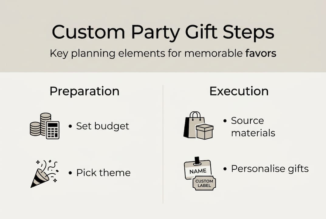 Infographic showing custom party gift steps and elements
