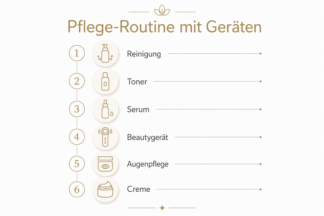 Übersicht: Schritt-für-Schritt Hautpflege-Routine mit Beauty-Tool