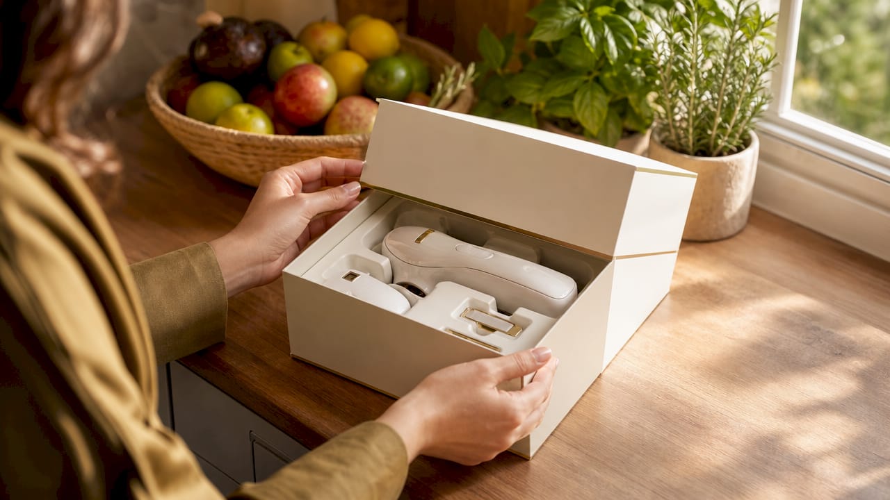 Detailreiche Unboxing-Session: Wir packen das neue Beauty-Tool aus und nehmen die Verpackung genau unter die Lupe.