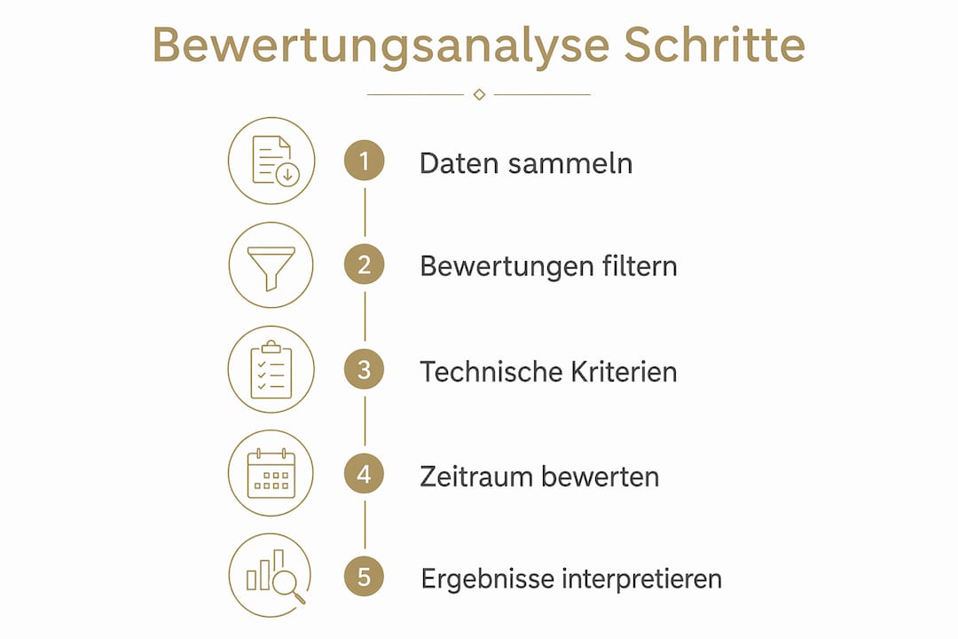Übersichtsgrafik: So gehen wir bei der Analyse von Kundenbewertungen Schritt für Schritt vor