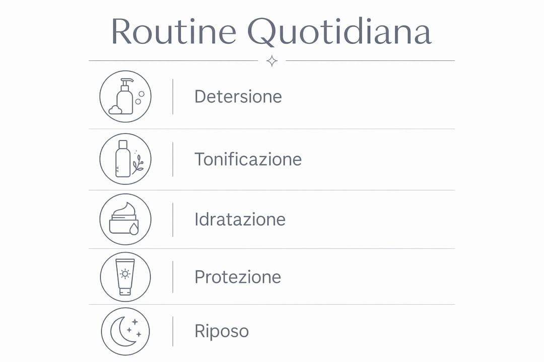 Guida illustrata ai passaggi fondamentali della skincare quotidiana per pelli sensibili